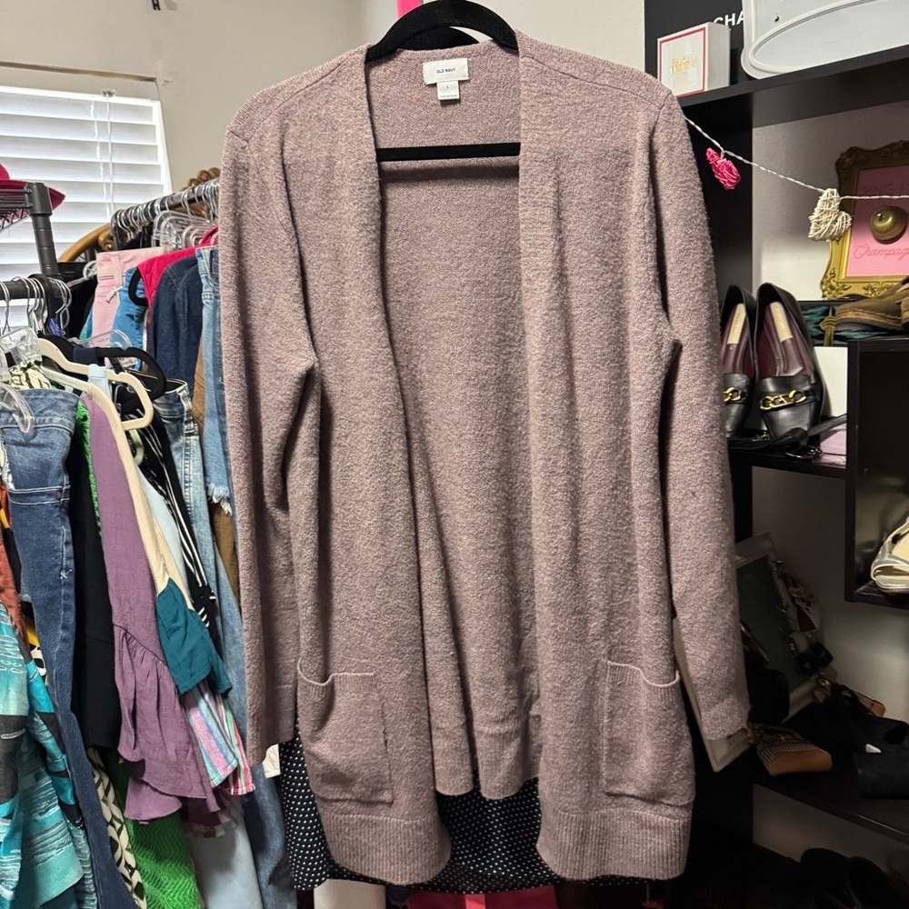 Old Navy Plum Knit Cardigan Sweater with pockets. Size Large - Picture 2 of 2